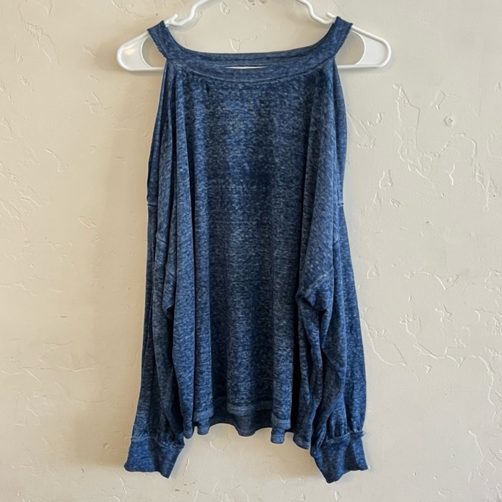 We The Free Blue Burnout Knit Cold Shoulder Long Sleeve Top Small